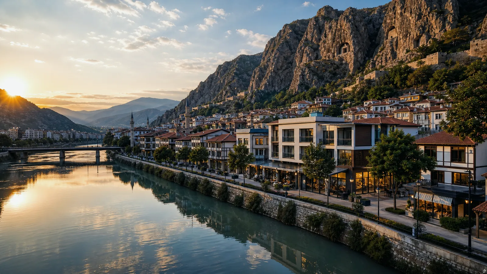 Amasya gayrimenkul rehberi için yapay zekâ destekli temsili şehir ve yatırım görseli