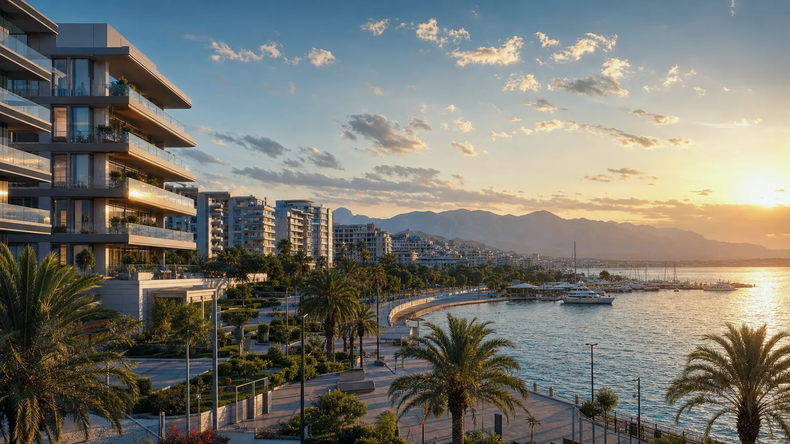 Antalya gayrimenkul rehberi için yapay zekâ destekli temsili şehir ve yatırım görseli