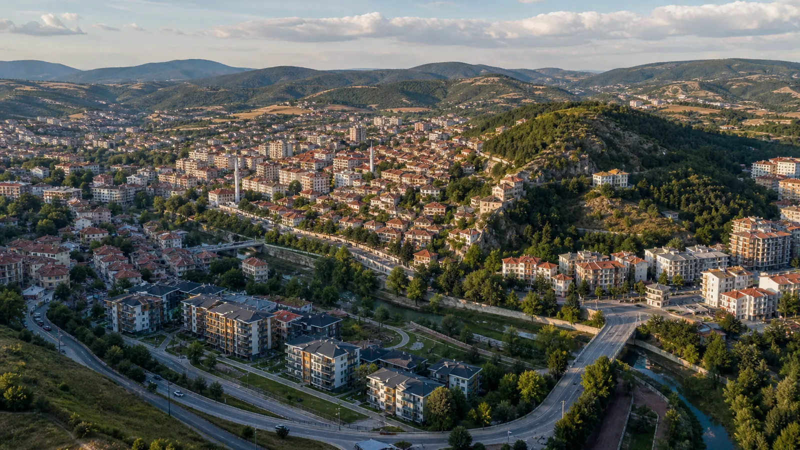 Bilecik gayrimenkul rehberi için yapay zekâ destekli temsili şehir ve yatırım görseli