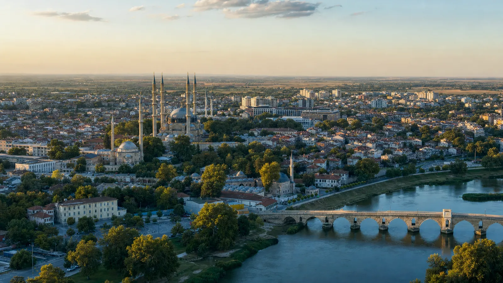 Edirne gayrimenkul rehberi için yapay zekâ destekli temsili şehir ve yatırım görseli