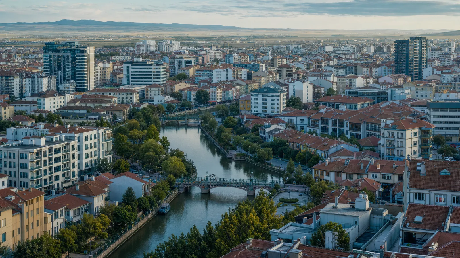 Eskişehir gayrimenkul rehberi için yapay zekâ destekli temsili şehir ve yatırım görseli