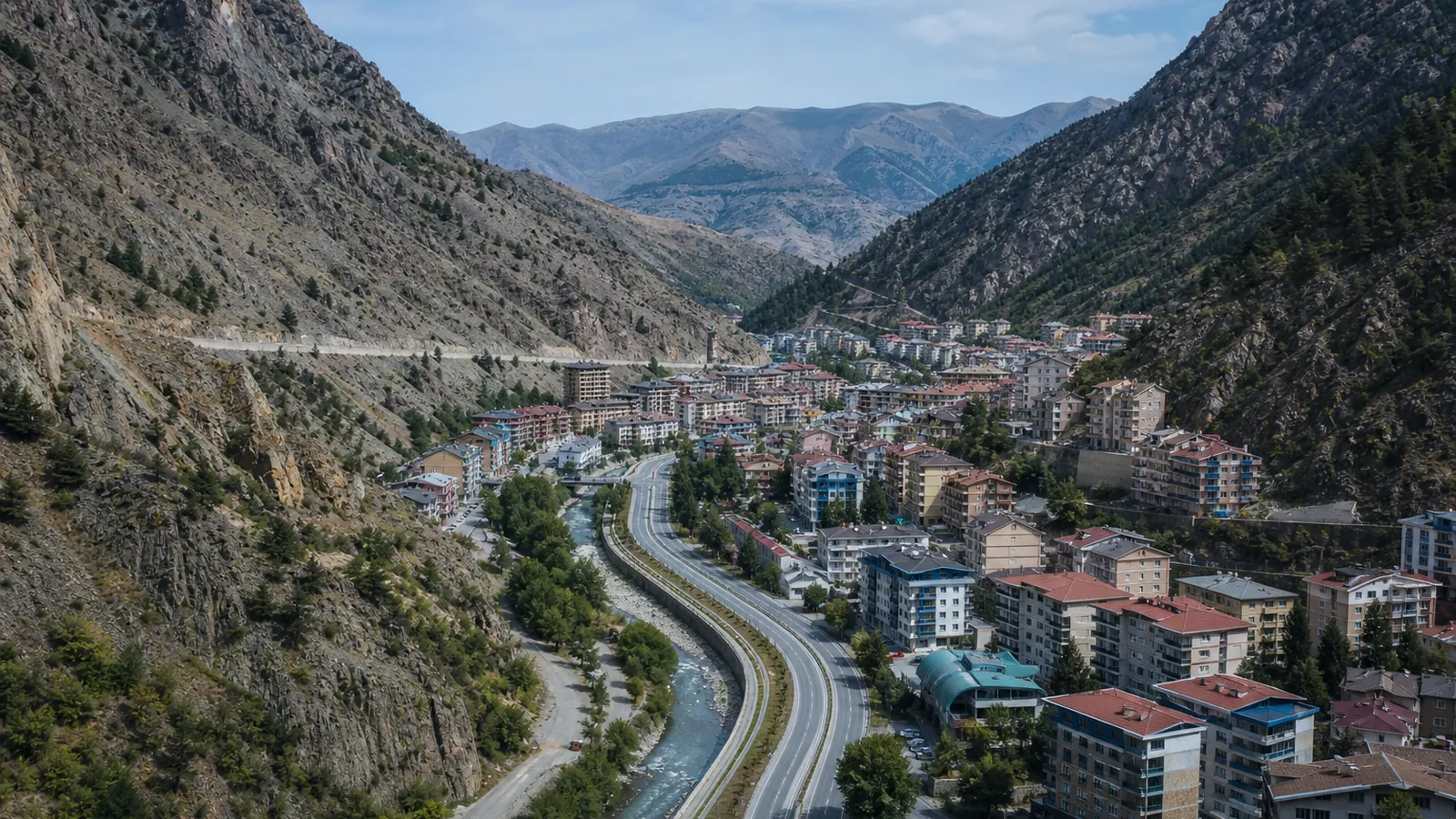 Gümüşhane gayrimenkul rehberi için yapay zekâ destekli temsili şehir ve yatırım görseli