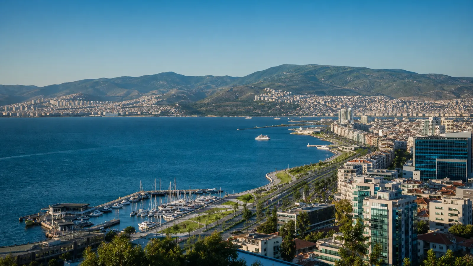 İzmir gayrimenkul rehberi için yapay zekâ destekli temsili şehir ve yatırım görseli