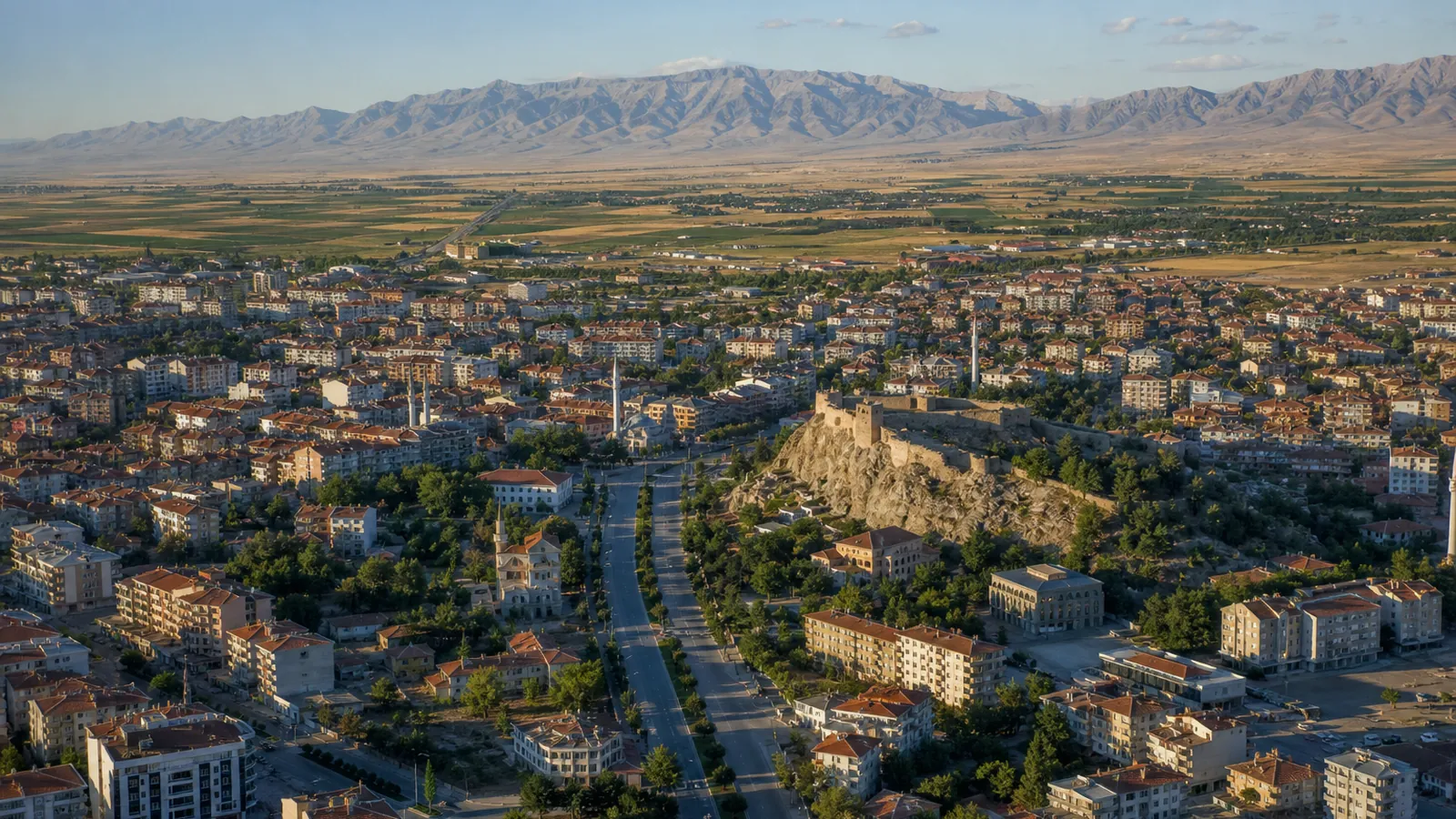 Karaman gayrimenkul rehberi için yapay zekâ destekli temsili şehir ve yatırım görseli