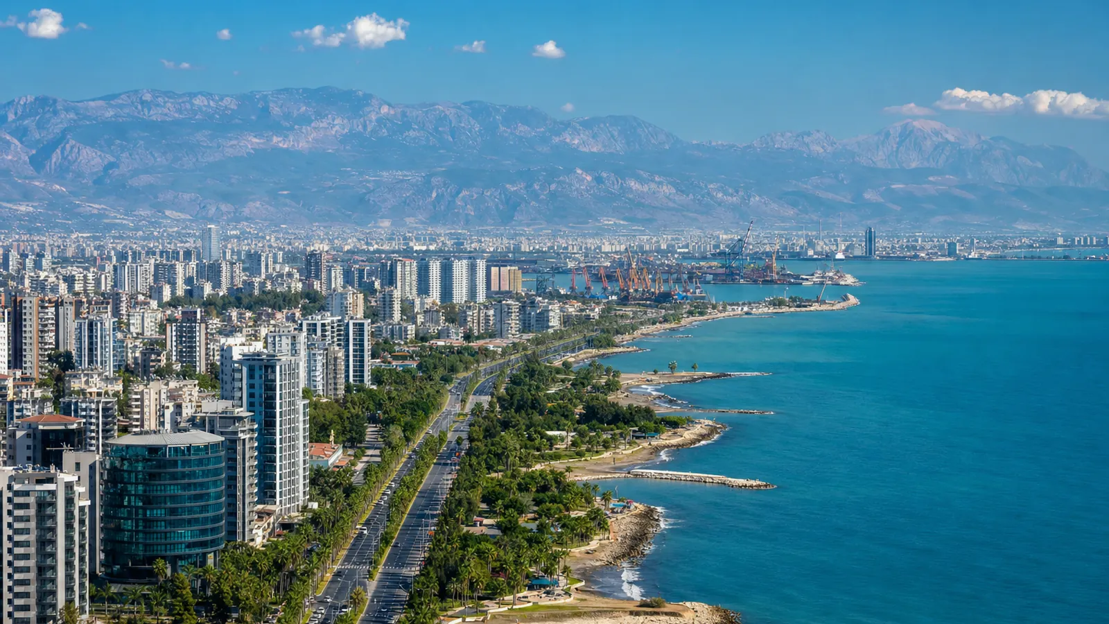 Mersin gayrimenkul rehberi için yapay zekâ destekli temsili şehir ve yatırım görseli