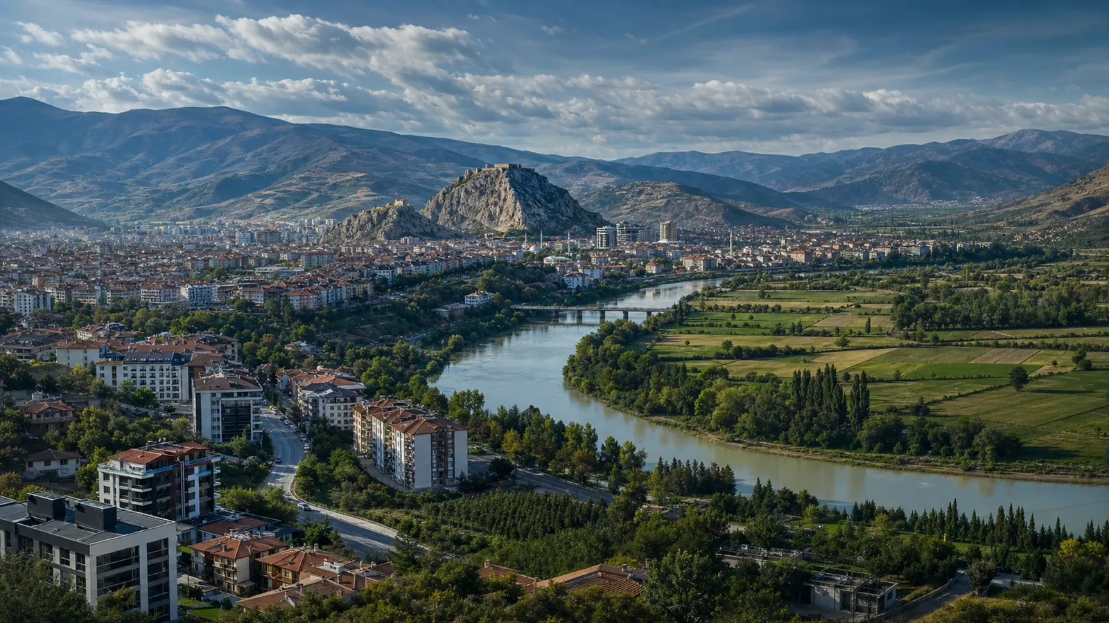 Tokat gayrimenkul rehberi için yapay zekâ destekli temsili şehir ve yatırım görseli