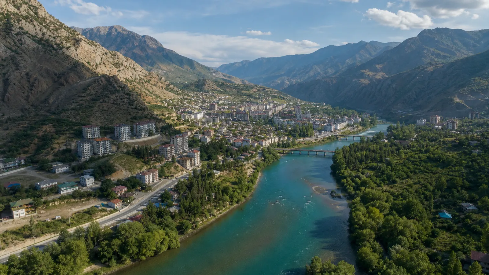 Tunceli gayrimenkul rehberi için yapay zekâ destekli temsili şehir ve yatırım görseli